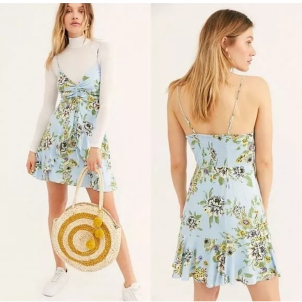 Free People Blue Happy Hearts Mini Dress